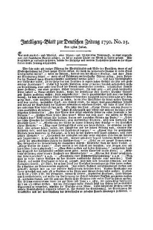 Intelligenz-Blatt zur Deutschen Zeitung 1790. No. 25