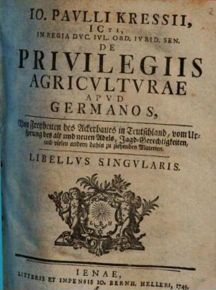 Disp. ... de privilegiis agriculturae apud Germanos