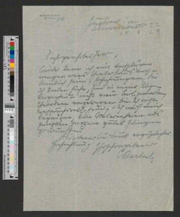 Brief an Hans Henny Jahnn