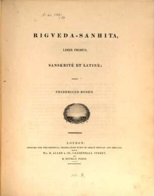 Rigveda-Sanhita : liber primus. A