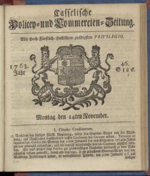 46. Stueck, Montag den 14ten November 1763
