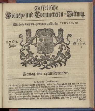 46. Stueck, Montag den 14ten November 1763