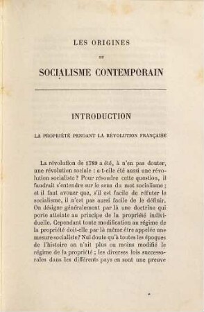 Les origines du socialisme contemporain