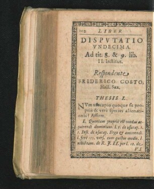 Disputatio Undecima. Respondente Friderico Costo.
