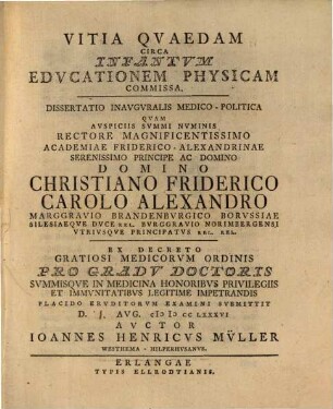 Vitia Qvaedam Circa Infantvm Edvcationem Physicam Commissa : Dissertatio Inauguralis Medico-Politica
