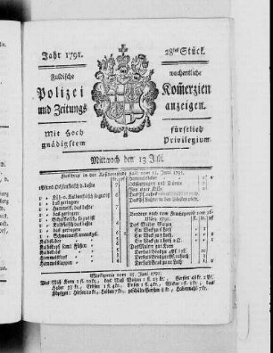 28tes Stück., Ausgabe vom 13. Juli 1791
