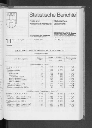 Die Binnenschiffahrt des Hamburger Hafens im Oktober 1971 : Lfd. Nr. 5