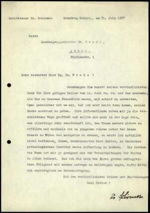 Schirmer an W. Wrede