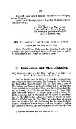 Gehaltszahlungen bei Beurlaubung der Lehrer an städtischen Unterrichts-Anstalten : [III. Gymnasien und Real-Schulen]