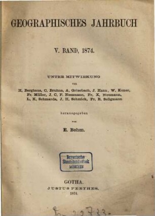 Geographisches Jahrbuch. 5. 1874