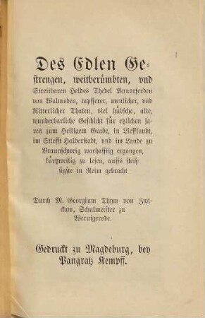 Georg Thyms Gedicht Thedel von Wallmoden