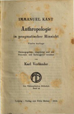 Anthropologie in pragmatischer Hinsicht
