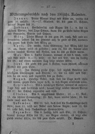 Witterungsberichte nach dem 100jähr. Kalender.