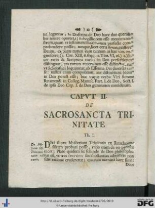 Caput II. De Sacrosancta Trinitate.