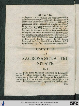 Caput II. De Sacrosancta Trinitate.