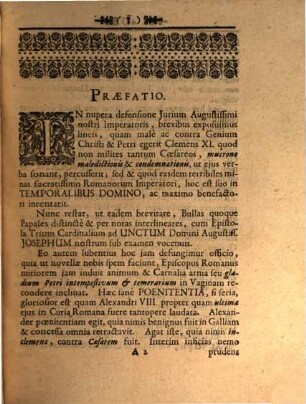Notae speciales ad tres bullas Pontificis Maximi R. Clementis XI. quas contra Augustissimum Romanorum imperatorem Josephum edidit