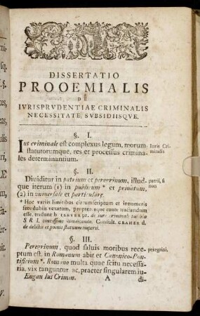 Dissertatio Prooemialis De Iurisprudentiae Criminalis Necessitate Subsidiisque.