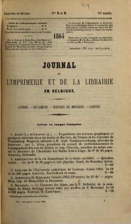 Bibliographie de la Belgique : ou catalogue général de l'imprimerie et de la librairie belges. 1864 = Jg. 27