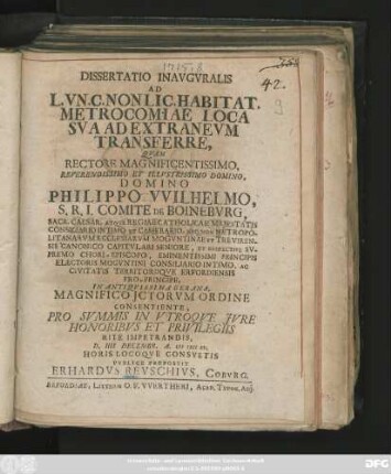 Dissertatio Inavgvralis Ad L. Vn. C. Non Lic. Habitat. Metrocomiae Loca Sva Ad Extranevm Transferre