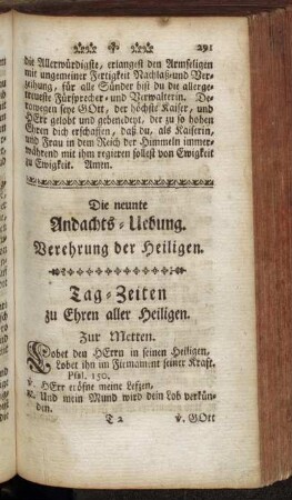 Die neunte Andachts-Uebung. Verehrung der Heiligen.