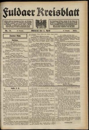 Zweite Ausgabe vom Mittwoch, den 02. April 1913.