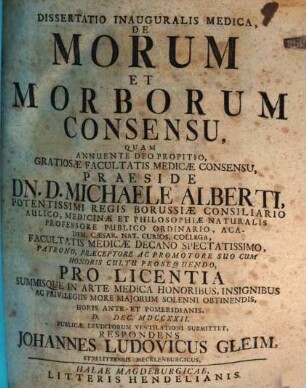 Diss. inaug. med. de morum et morborum consensu