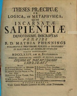 Theses praecipuae ex logica et metaphysica