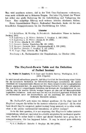 The Hayford-Bowie table and the definition of perfect isostasy
