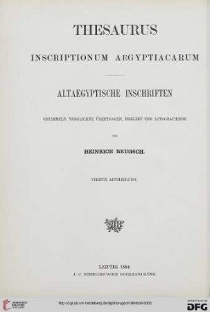Band 4: Thesaurus inscriptionum Aegyptiacarum: altaegyptische Inschriften: Mythologische Inschriften altaegyptischer Denkmaeler