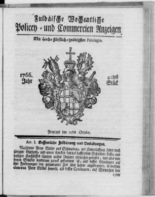 41tes Stück, Ausgabe vom 10. October 1766