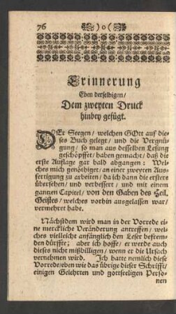 Erinnerung Eben derselbigen/ Dem zweyten Druck hinbey gefügt.