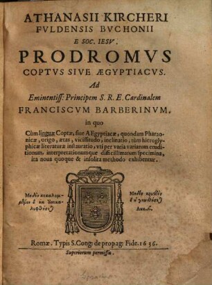 Athanasii Kircheri prodromus Coptus sive Aegyptiacus