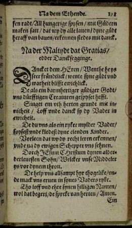 Na der Maltydt dat Gratias/ edder Dancksegginge.