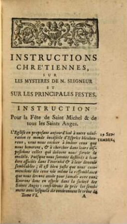 Instructions Chrétiennes Sur Les Mystères De N. S. Et Sur Les Principales Fêtes Où sont expliquées les Epîtres & Evangiles des Dimanches de l'année. 6, Contenant Les Instructions Pour les Fêtes & le Commun