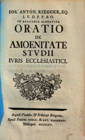 Oratio de amoenitate studii iuris ecclesiastici