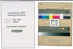 Entnazifizierung Hermann Schoenfeld , geb. 16.12.1905 (Wachmann)