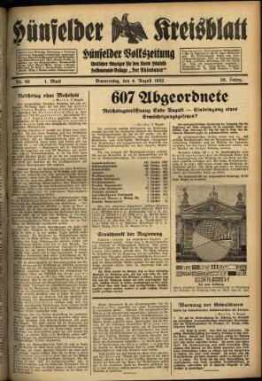 Erste Ausgabe vom Donnerstag, den 04. August 1932.