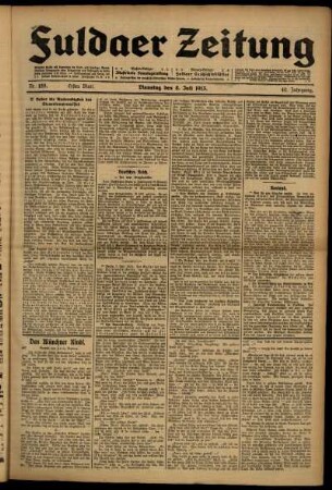 Erste Ausgabe vom Dienstag, den 08. Juli 1913.
