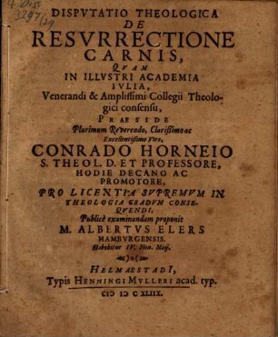 Disp. ... de resurrectione carnis