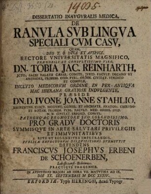 Diss. inaug. med. de ranula sub lingua speciali cum casu