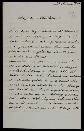 Nr. 9: Brief von Wilhelm Fiedler an Felix Klein, Hottingen <Zürich>, 28.7.1887