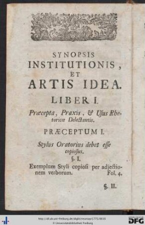 Synopsis Institutionis, Et Artis Idea.