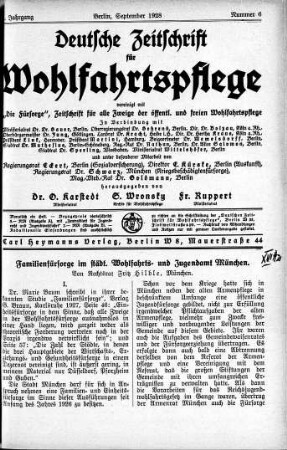 Familienfürsorge in städt. Wohlfahrts- und Jugendamt München