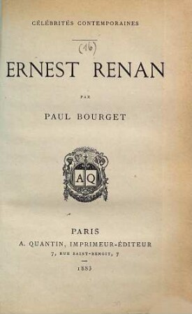 Ernest Renan : Par Paul Bourget