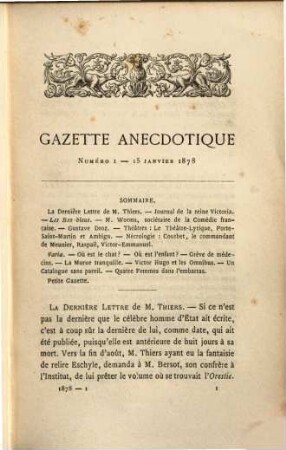 Gazette anécdotique, littéraire, artistique et bibliographique. 3,1. 1878