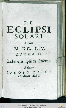 De Eclipsi Solari … Liber II. Exhibens ipsum Poema.