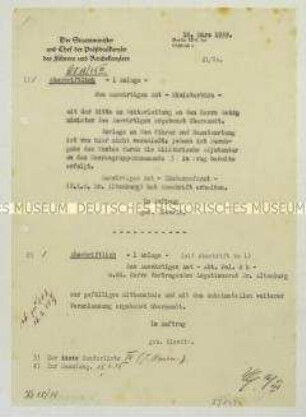 Maschinenschriftliche Abschrift einer internen Aktennotiz der Präsidialkanzlei des Reichskanzlers - Sachkonvolut