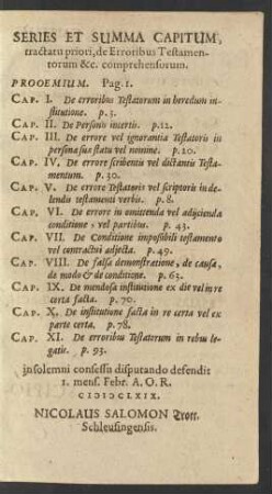 Series Et Summa Capitum, tractatu priori, de Erroribus Testamentorum ...