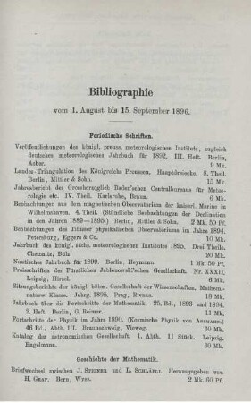 Bibliographie vom 1. August bis 15. September 1896.