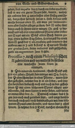 Processus 7. noch einen Philosophischen [,,,] zubereiten und vermittelst desselben eine warhaffte [,,,]nam fixam zu erlangen